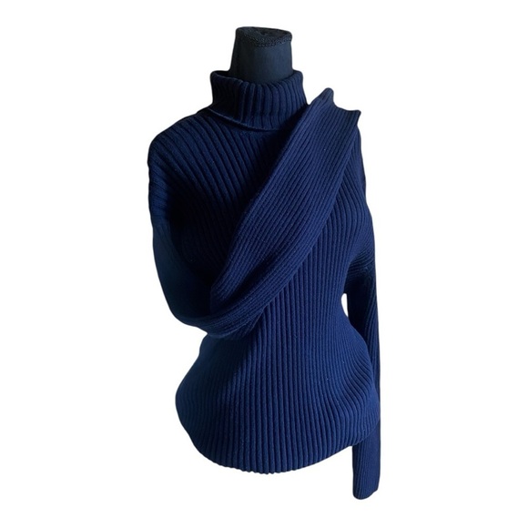 GAP Chunky Ribbed Knit Turtleneck Sweater Long Sleeve Navy Blue XL - Picture 5 of 8